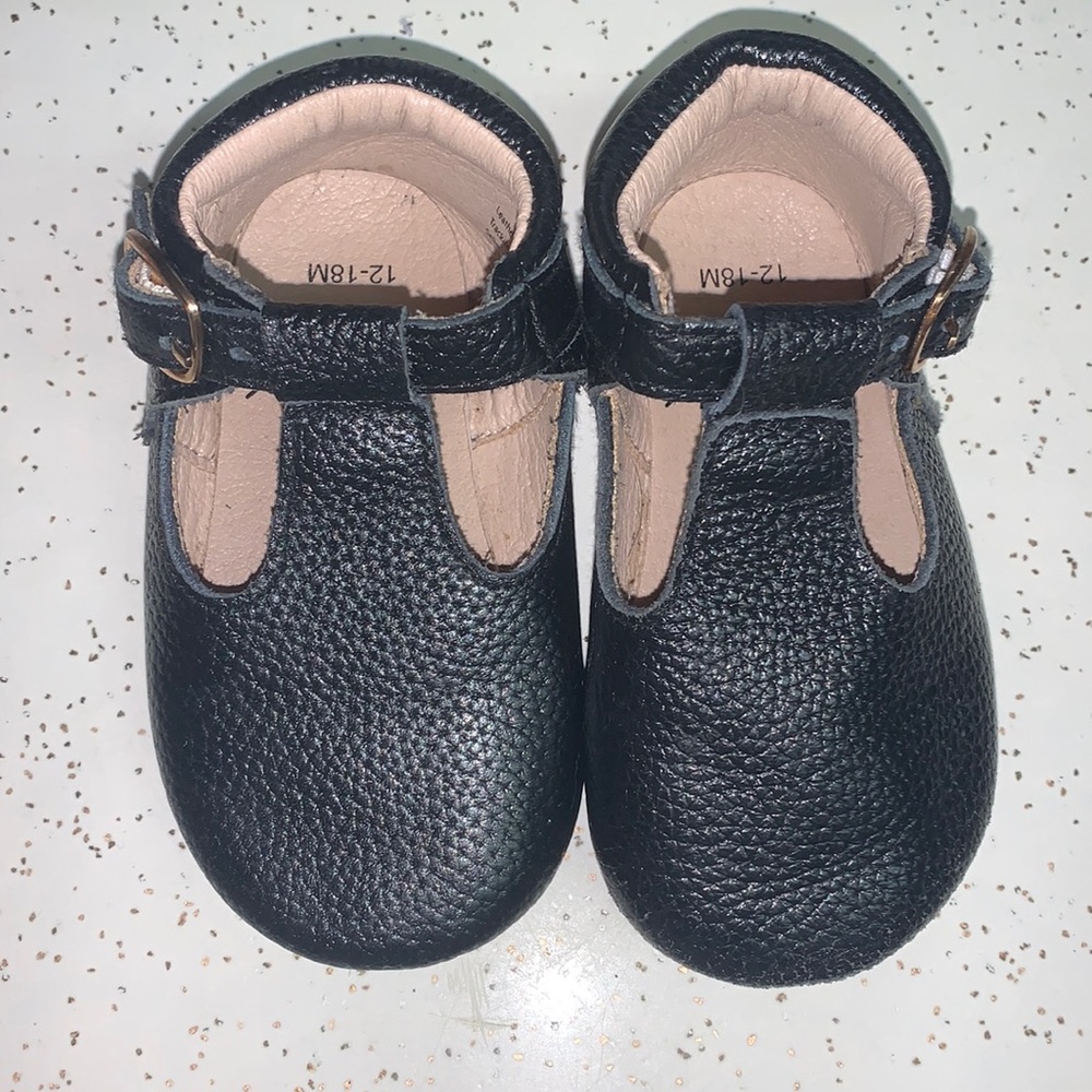 Black Leather T-Straps by Monkey Feet